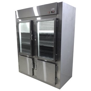 Customized Stainless Steel Double Glass Doors Up Right Fridge with Stock