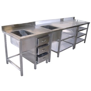 Customized Stainless Steel Sink with Table, Drawers, Ice Bucket and Shleves