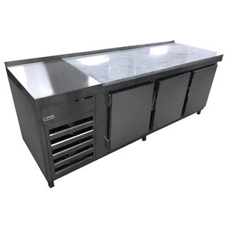 Customized Stainless Steel 3 Doors Table Marble Top Fridge For Pastries